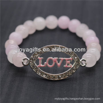 Diamante Love Logo With 8MM Semi Precious Stone Stretch Bracelet